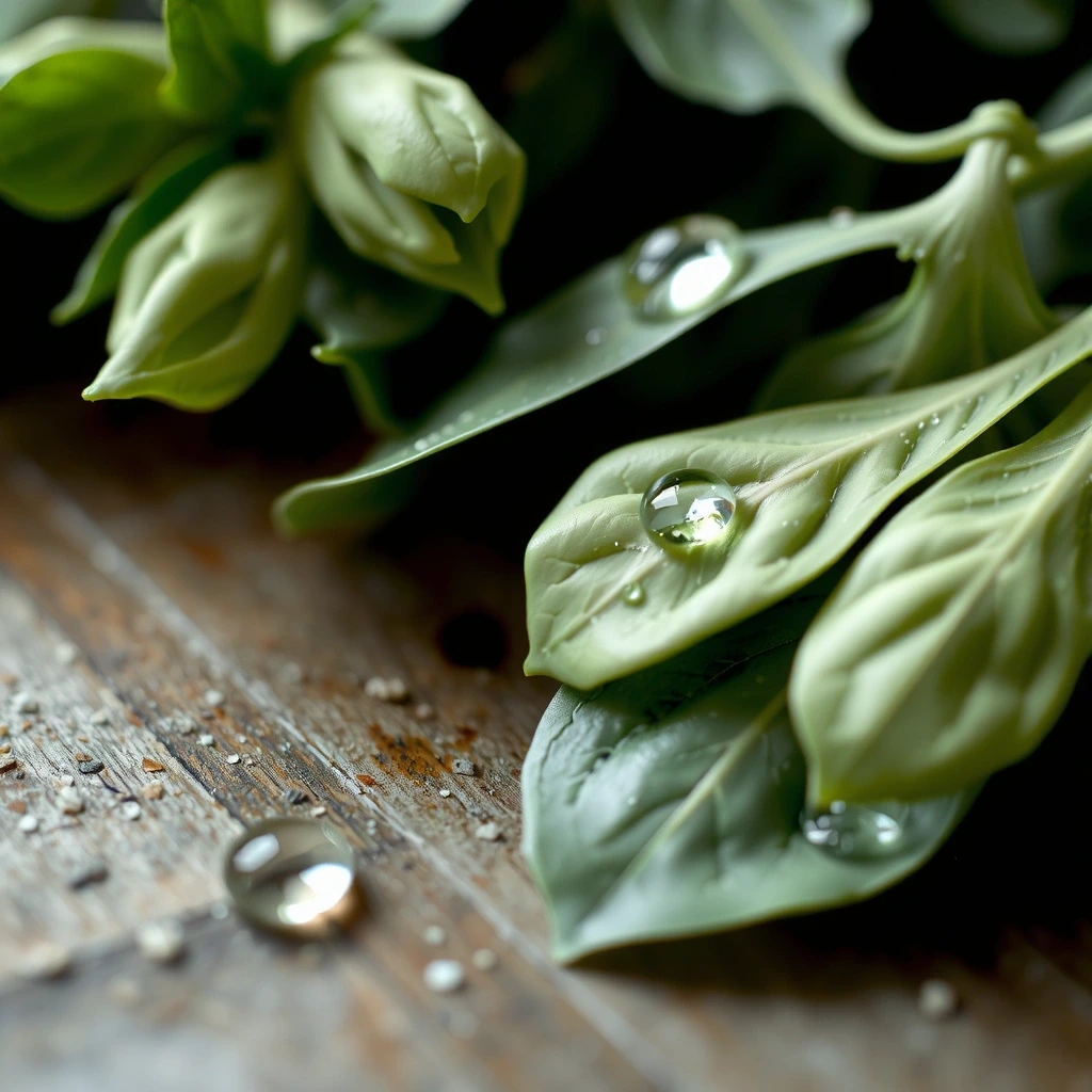 Świeże liście z kroplami wody